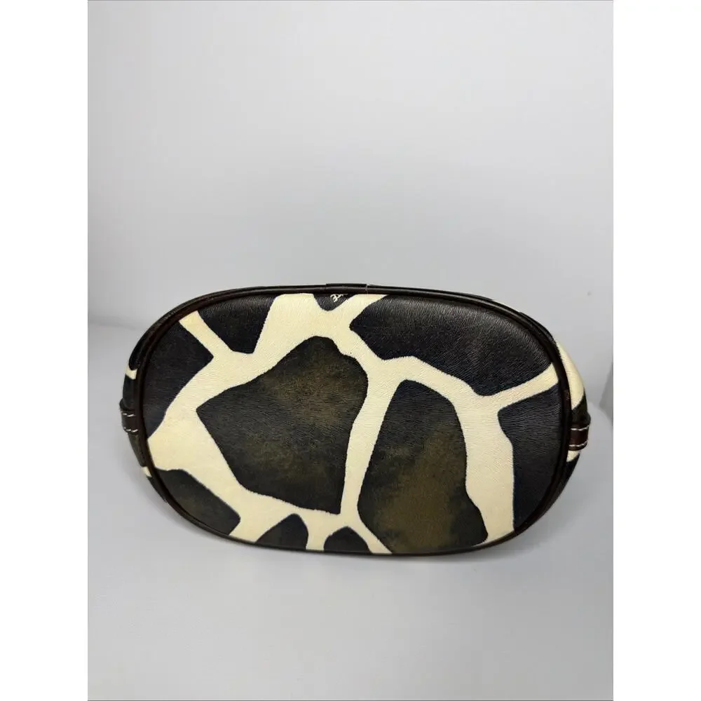 Vintage Dooney & Bourke Giraffe Print Leather Hobo Shoulder Bag Y2K Excellent